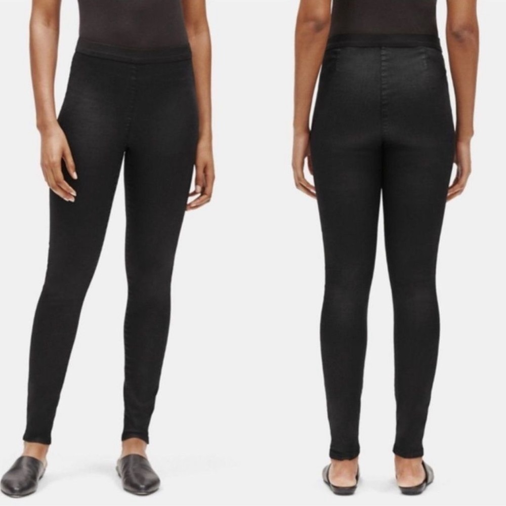 NWOT Eileen Fisher Black Coated Organic Cotton Leggings size XS